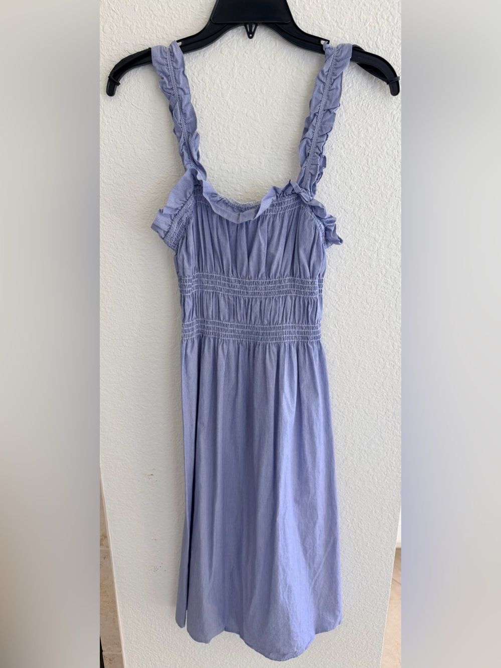 Who What Wear from Target Blue and White Striped Ruffle-Trim Smocked Sundress